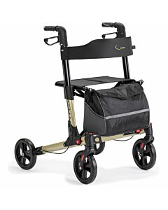 Lichtgewicht dubbel opklapbare MultiMotion rollator, champagne met luxe tas
